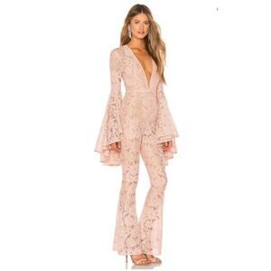 NEW $368 Michael Costello x Revolve Beauty Lace Flare Blush Jumpsuit
